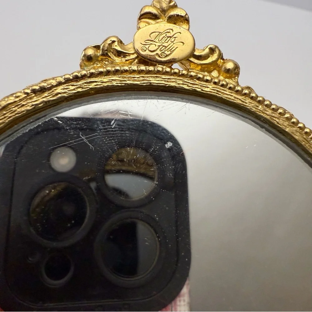 Kirks Folly Clear Rhinestone Crystal Jeweled Golden Small Vanity Hand Mirror